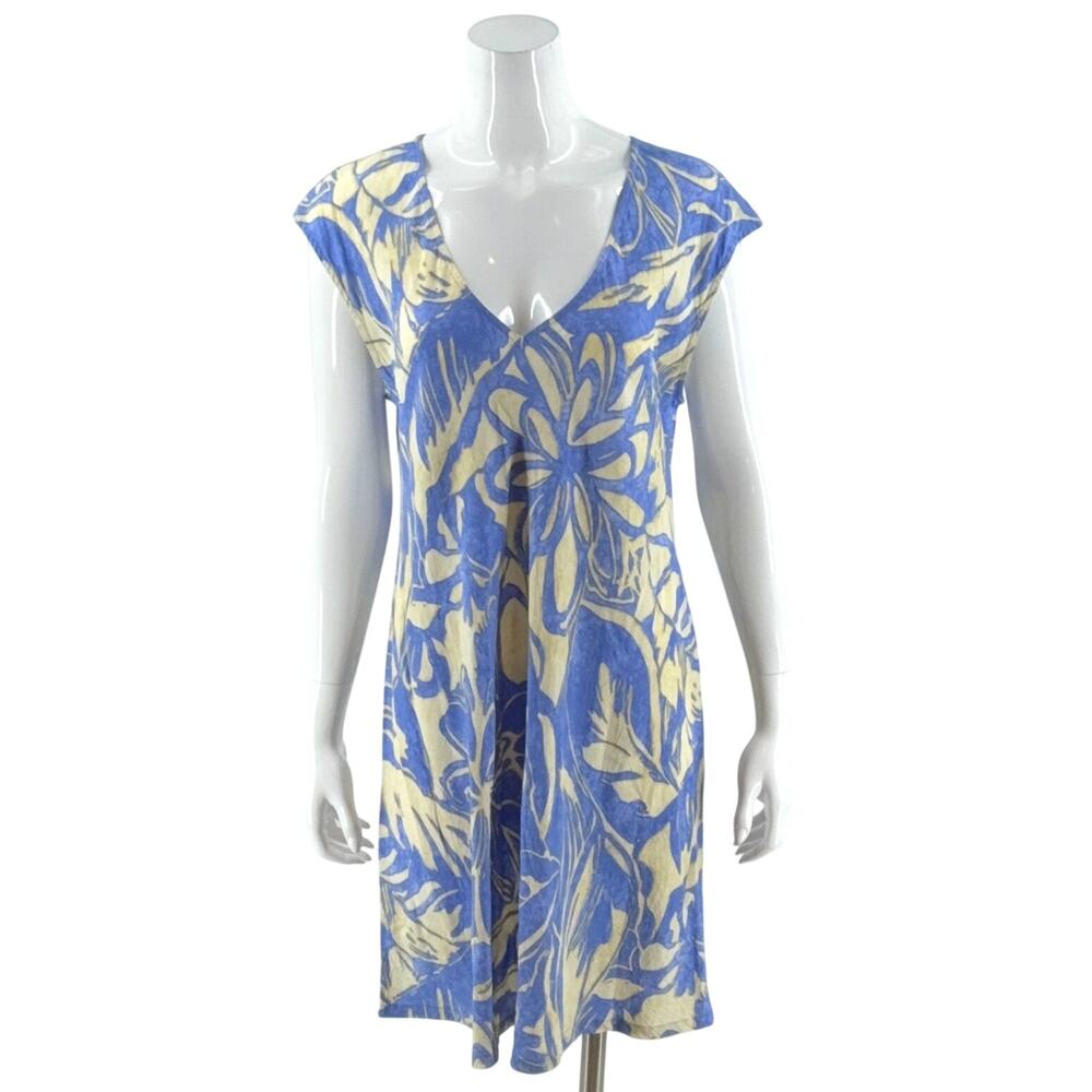 VTG Jams World Womens Hawaiian Dress Size XL Blue Yellow Floral Cap Sleeve Beach